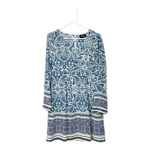 ALLEN B. Blue Floral Long Sleeves Knee Length‎ Dress Size S